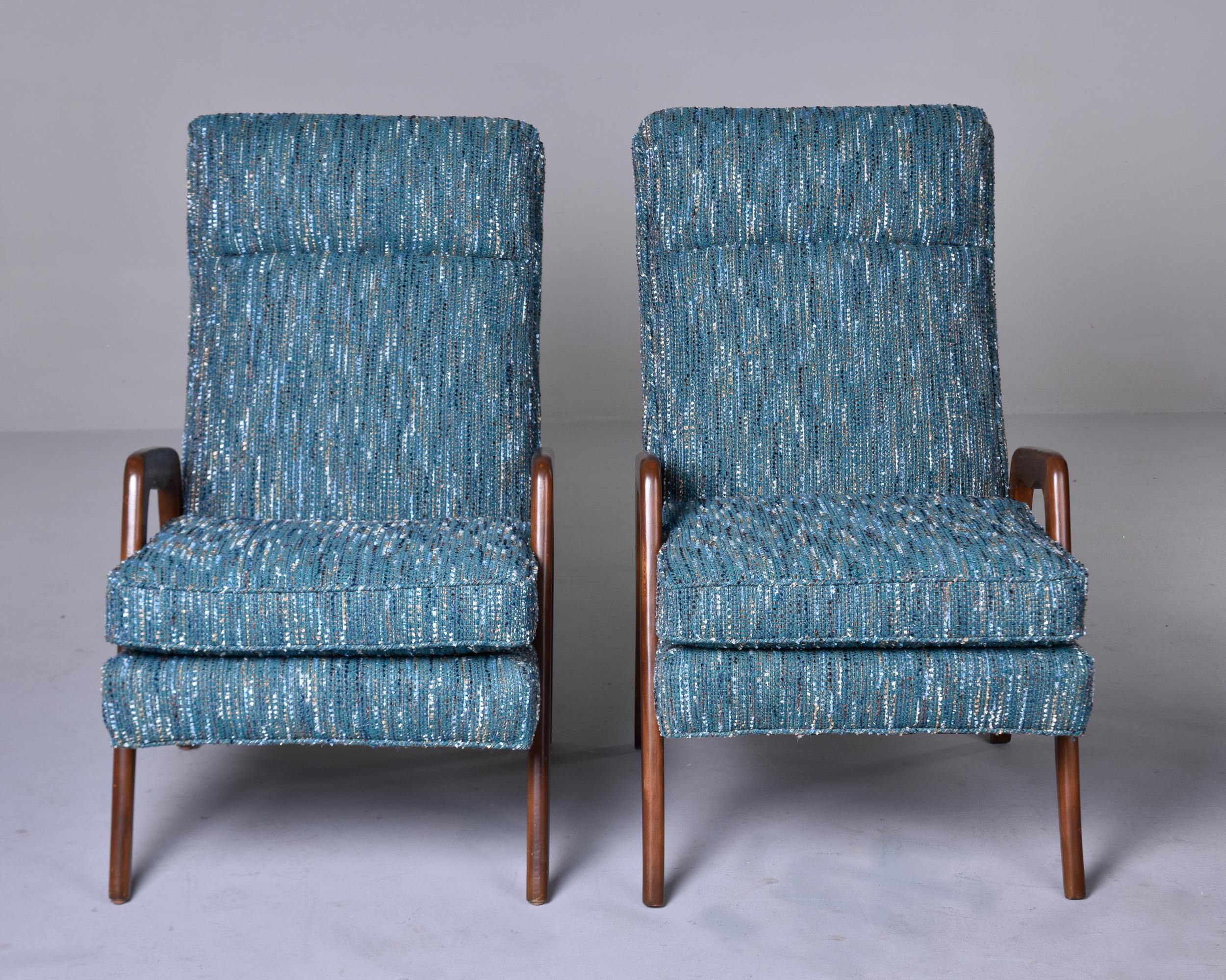 Pair of Mid-Century Italian Chairs with New Teal Tweed Upholstery In Good Condition For Sale In Troy, MI