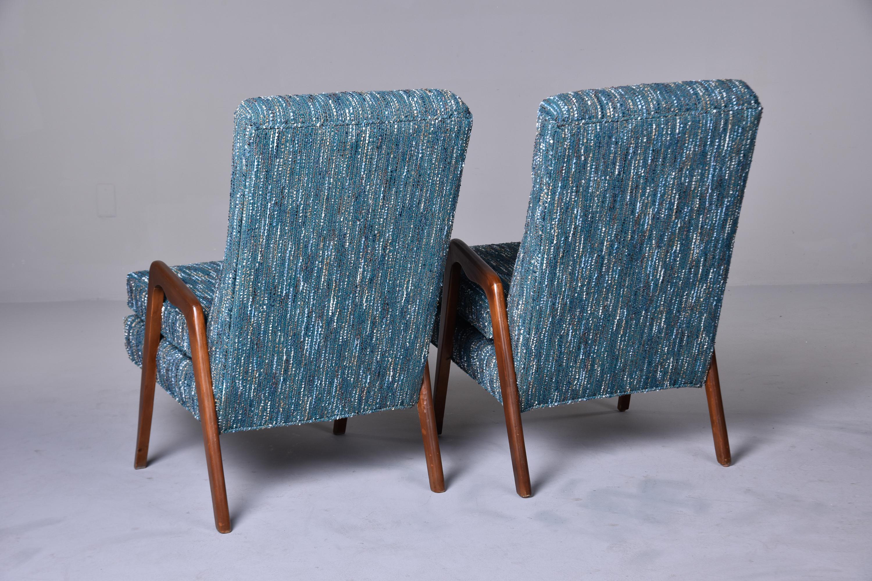 Pair of Mid-Century Italian Chairs with New Teal Tweed Upholstery For Sale 2
