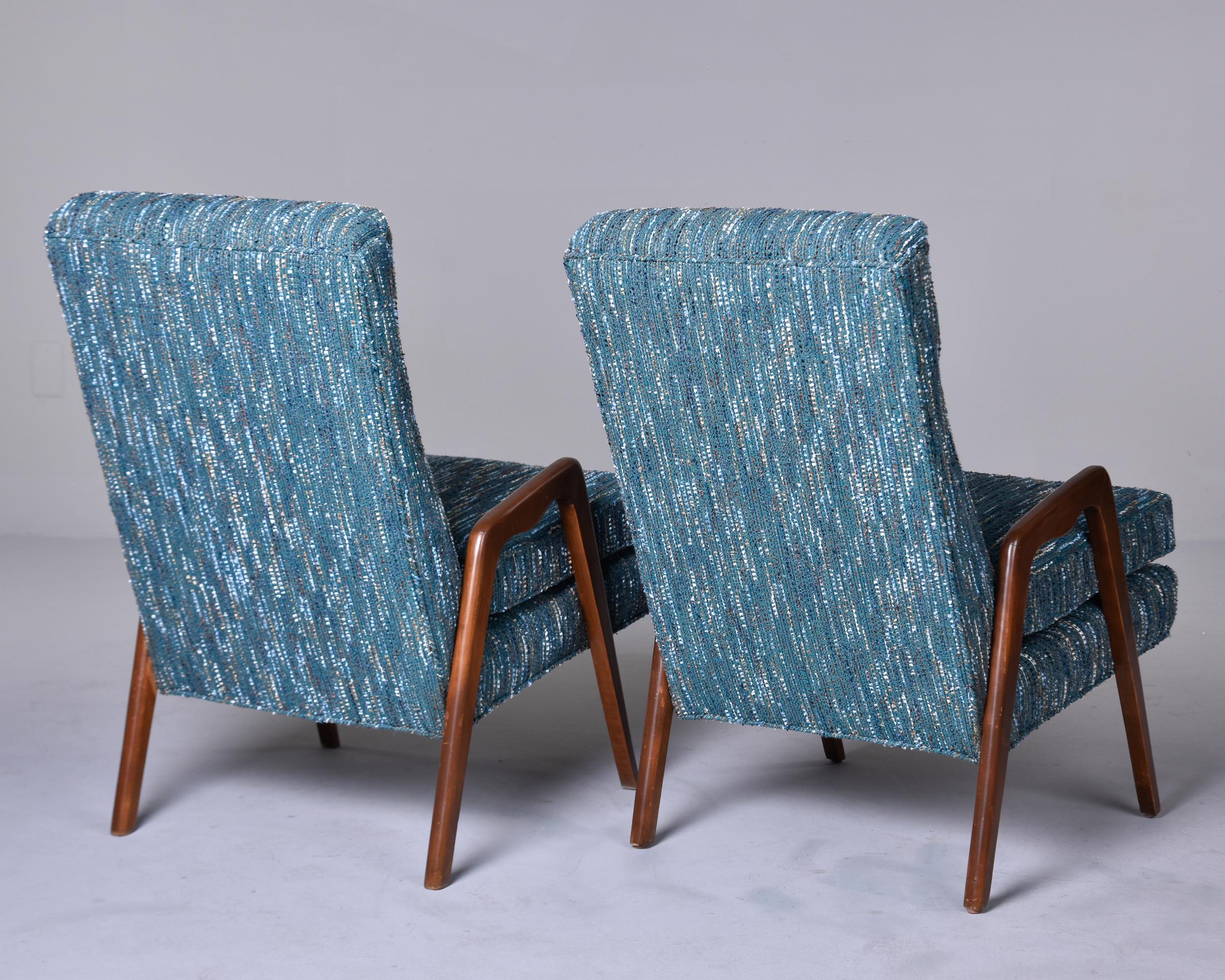 Pair of Mid-Century Italian Chairs with New Teal Tweed Upholstery For Sale 3
