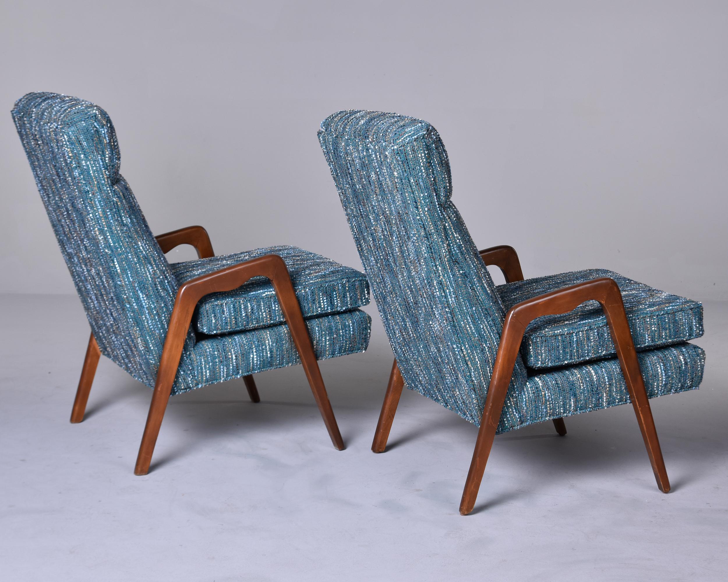 Pair of Mid-Century Italian Chairs with New Teal Tweed Upholstery For Sale 4
