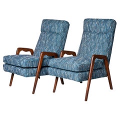 Vintage Pair of Mid-Century Italian Chairs with New Teal Tweed Upholstery