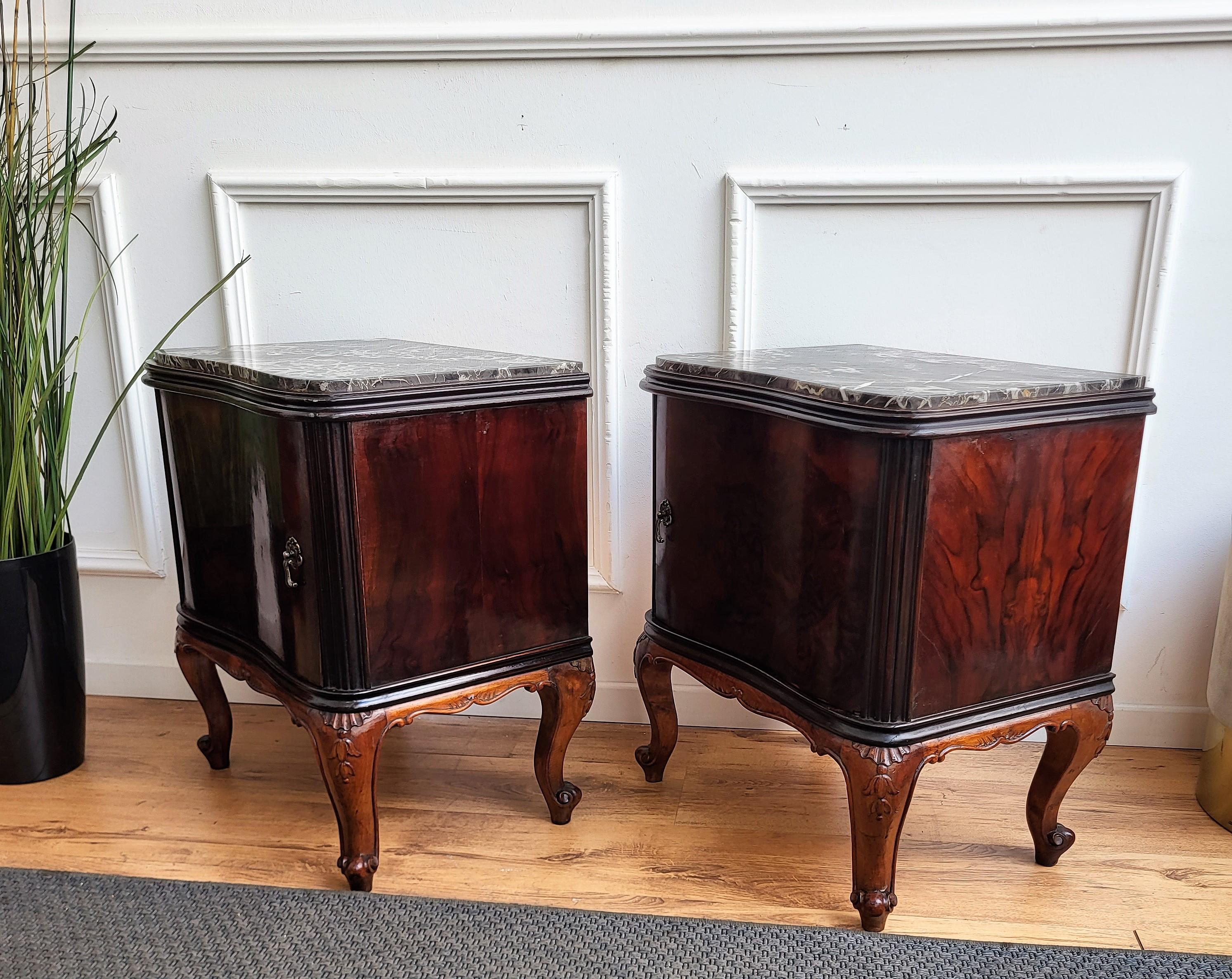 Pair of Mid-Century Italian Chippendale Night Stands Bed Side Tables Marble Top 1