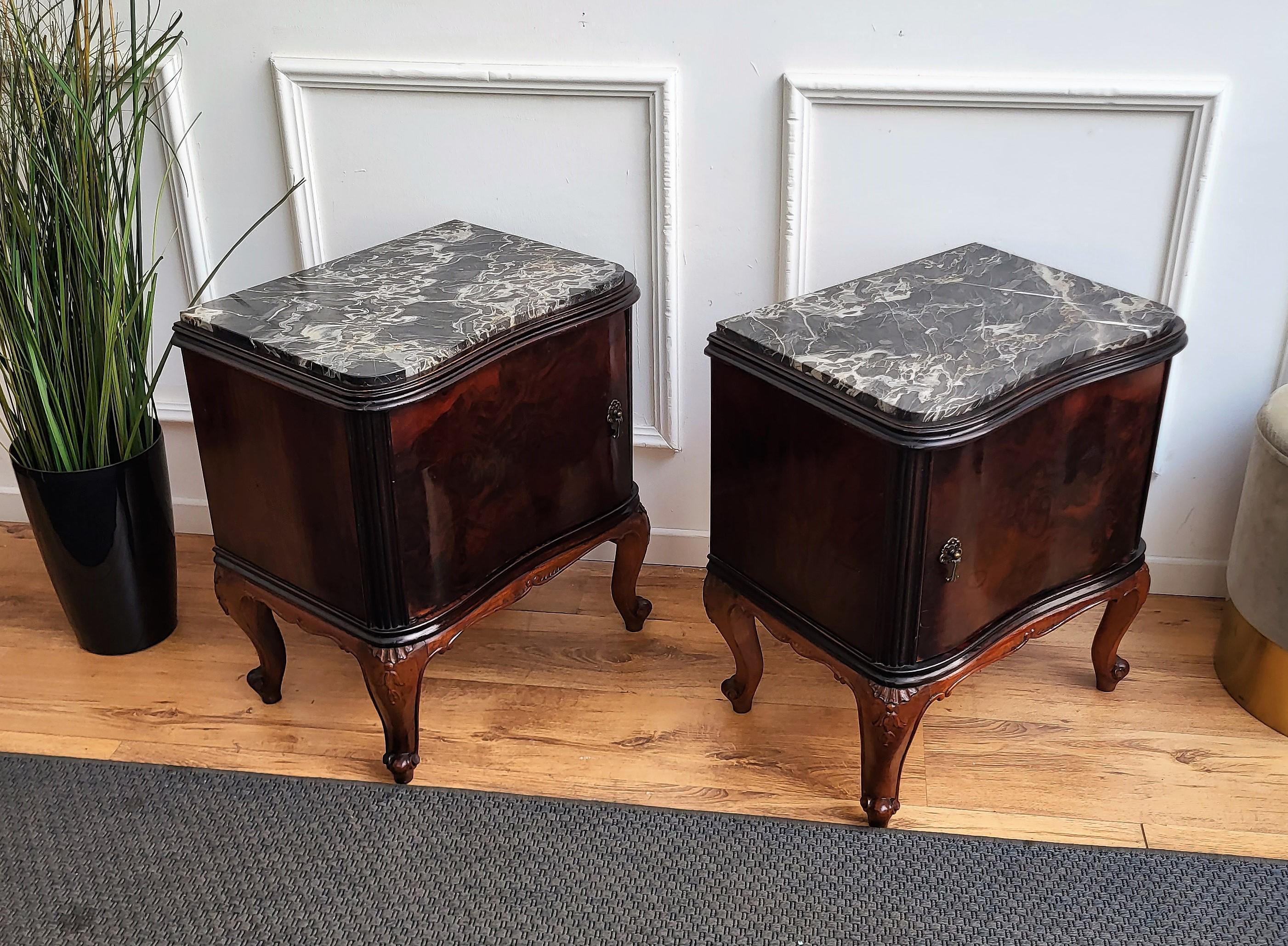 Pair of Mid-Century Italian Chippendale Night Stands Bed Side Tables Marble Top 2