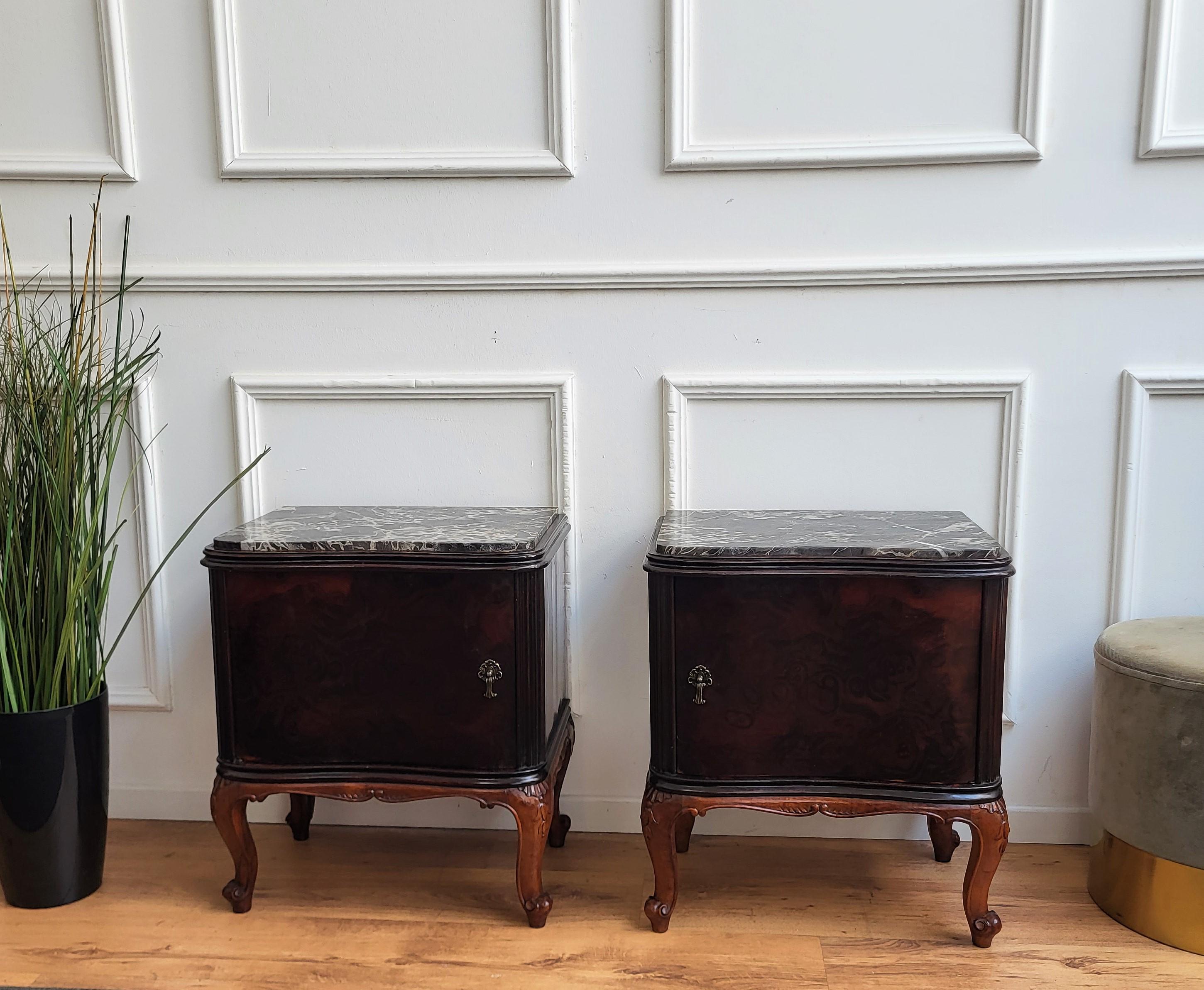Pair of Mid-Century Italian Chippendale Night Stands Bed Side Tables Marble Top 3