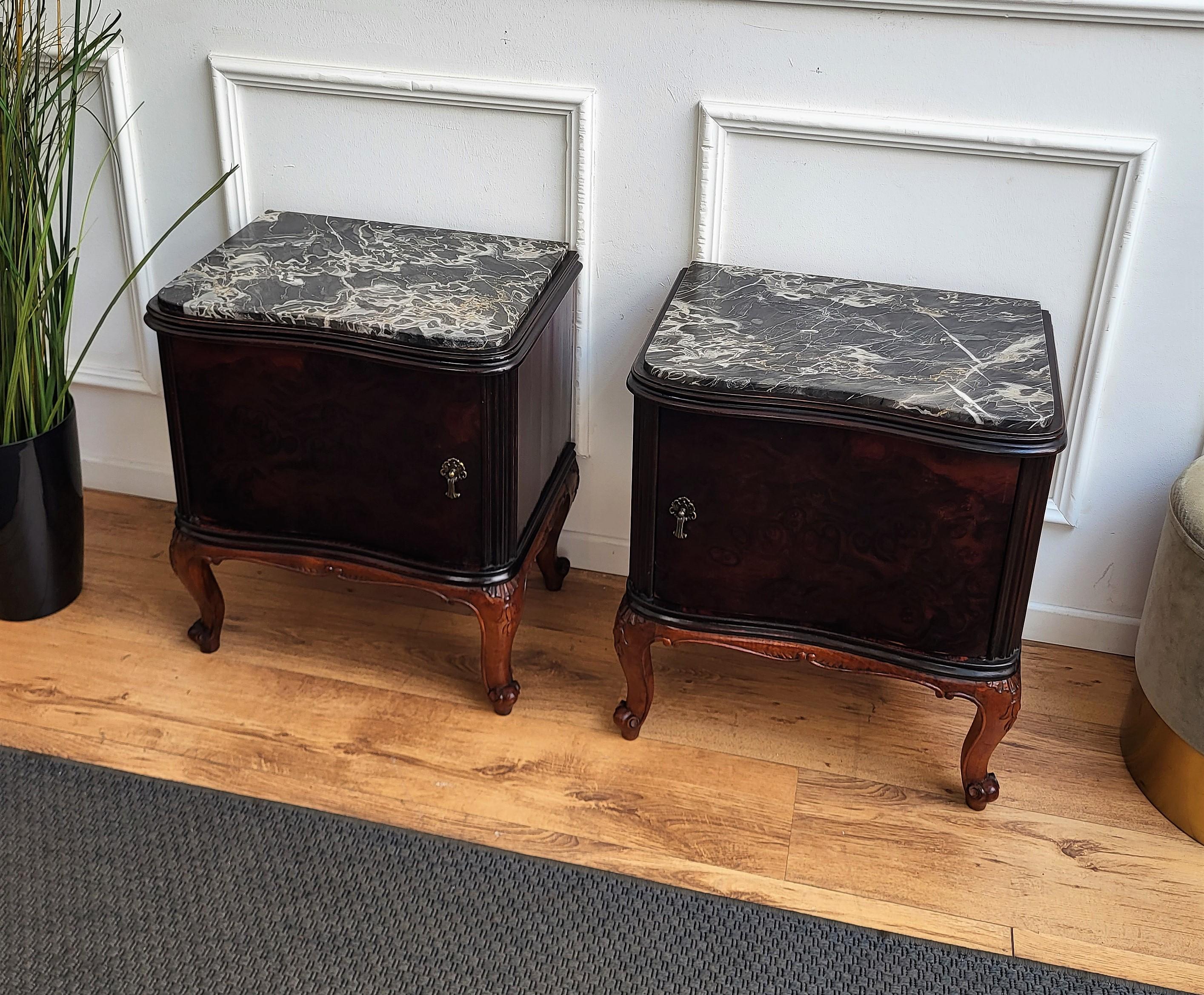 Pair of Mid-Century Italian Chippendale Night Stands Bed Side Tables Marble Top 4