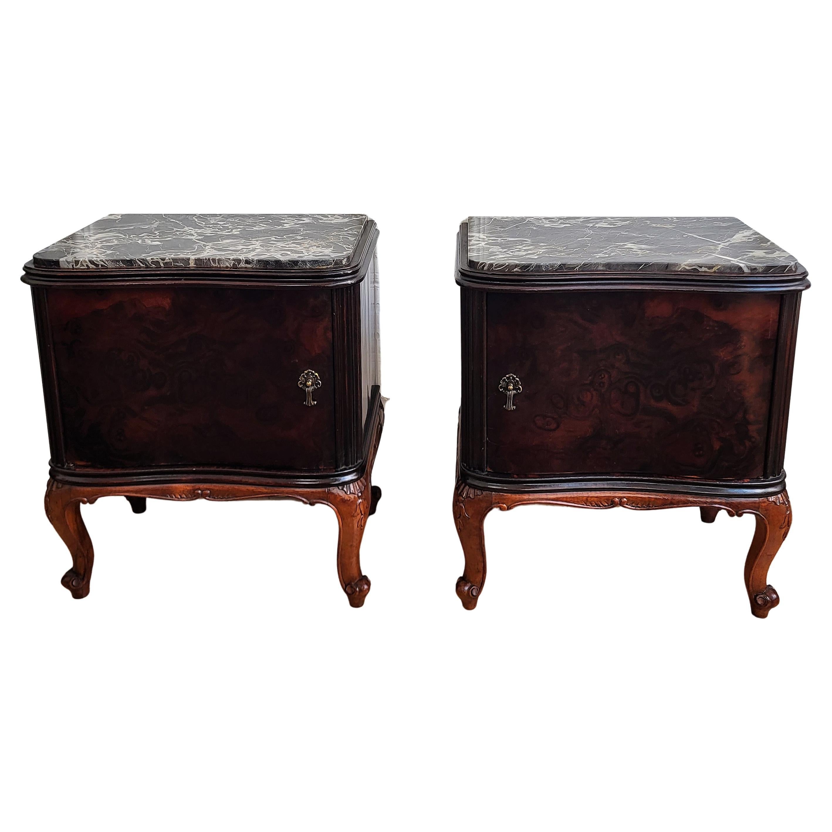Pair of Mid-Century Italian Chippendale Night Stands Bed Side Tables Marble Top