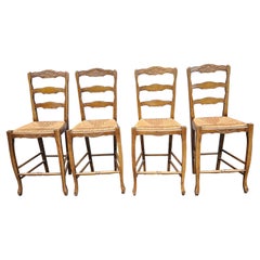 Pair of Mid-Century Italian Country Carved and Rush Seat Counter Chairs