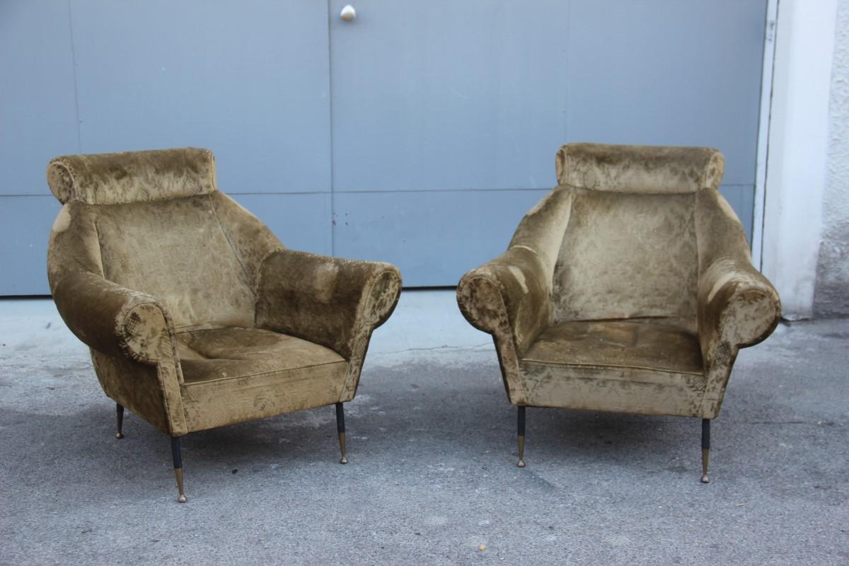 Mid-Century Modern Pair of Midcentury Italian Design Armchairs Gigi Radice for Minotti 1950 Green