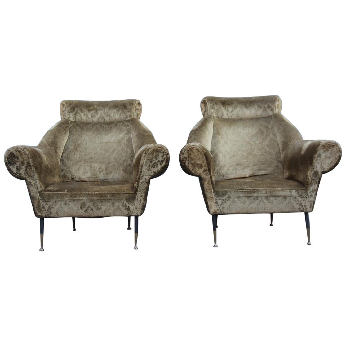 Pair of Midcentury Italian Design Armchairs Gigi Radice for Minotti 1950 Green