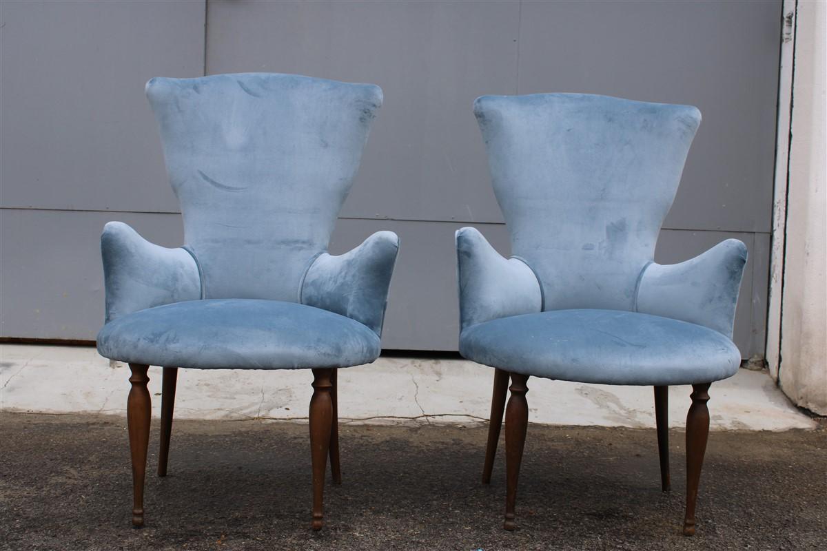 Pair of Midcentury Italian Design Avio Color Bedroom Chairs Wood Feet For Sale 1