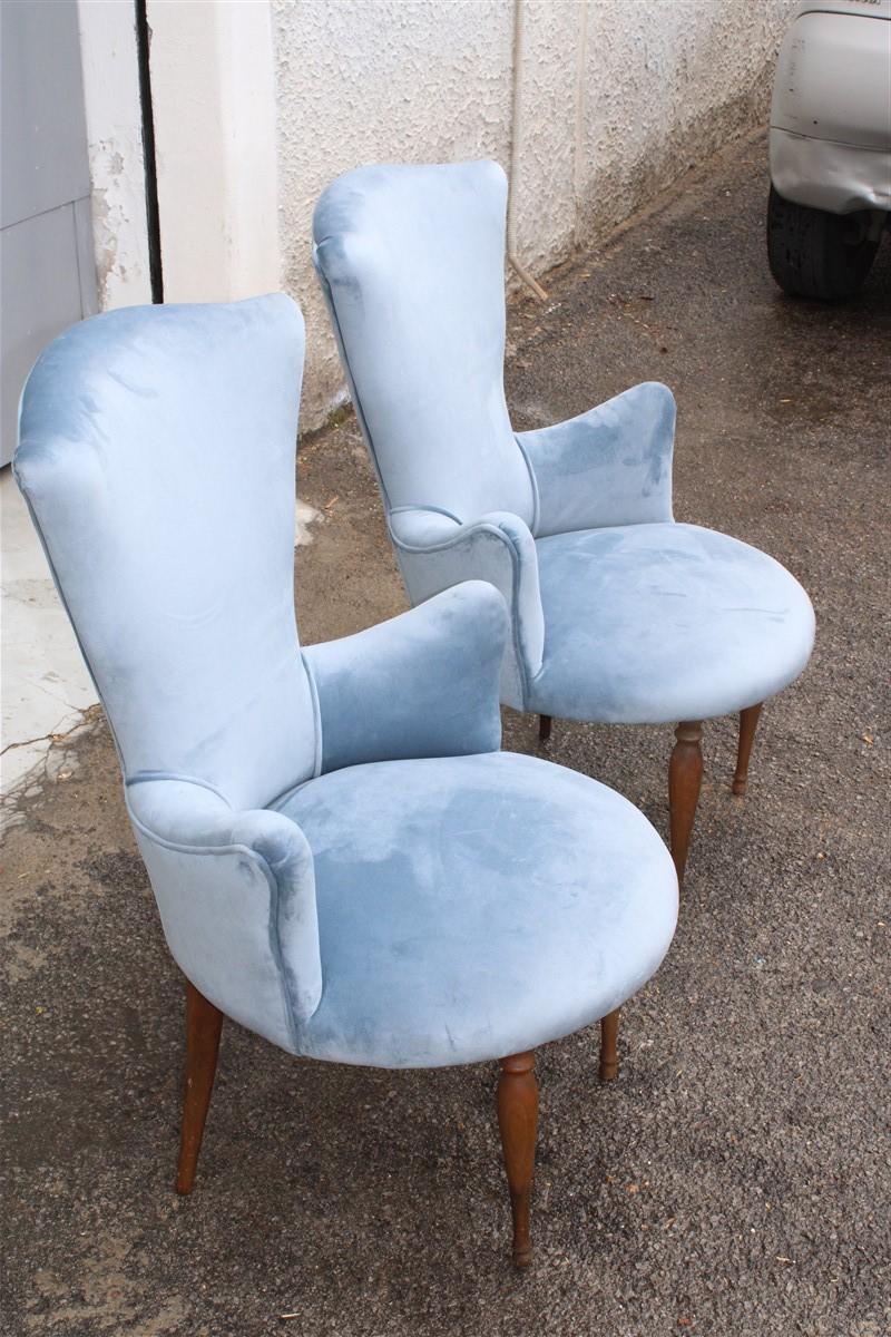 Pair of Midcentury Italian Design Avio Color Bedroom Chairs Wood Feet For Sale 3