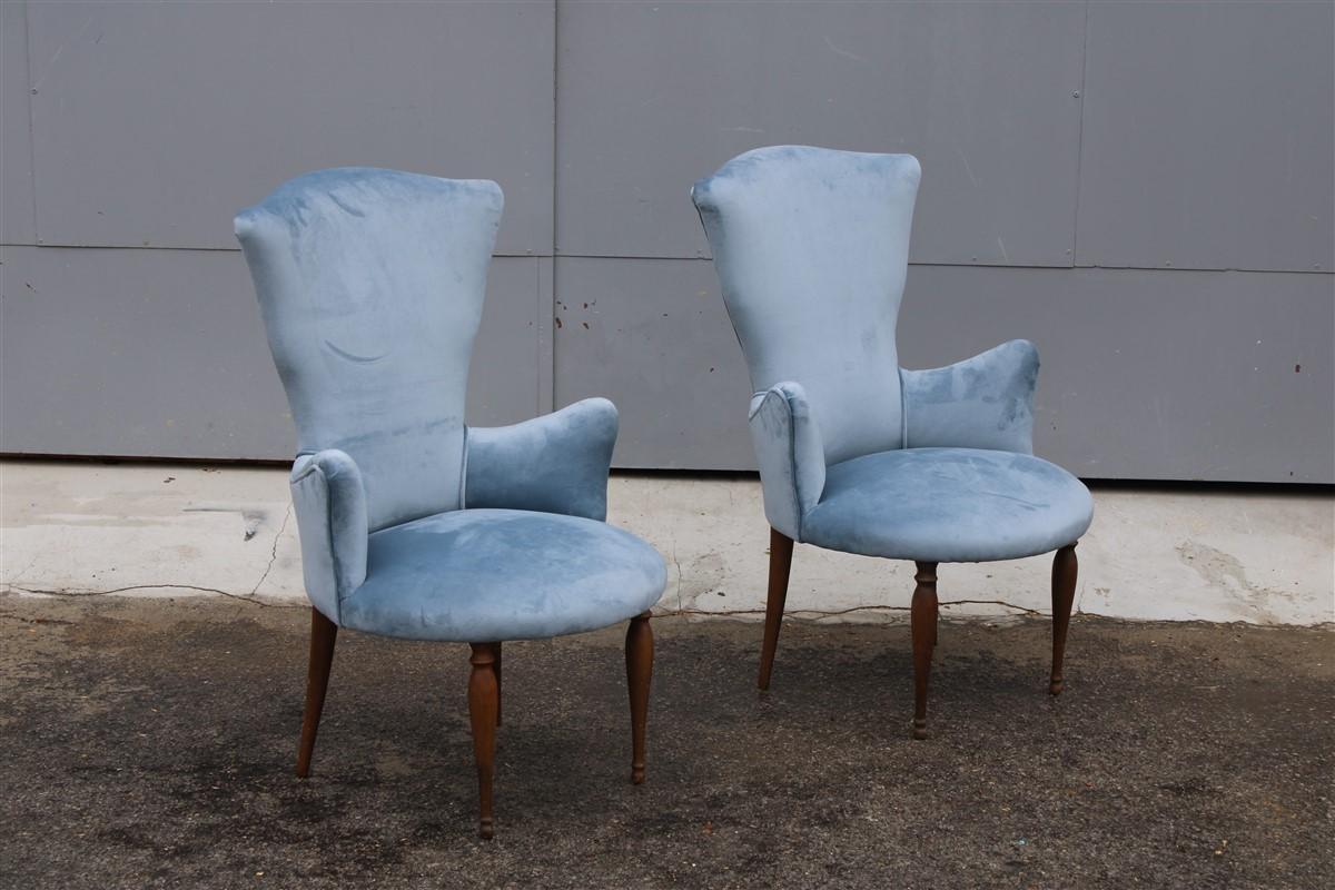 Pair of Midcentury Italian Design Avio Color Bedroom Chairs Wood Feet For Sale 4
