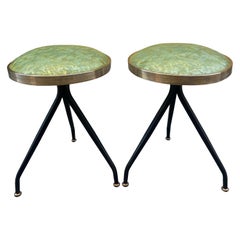 Pair of Mid-Century Italian Design Green Eco-Leather Stools 1950
