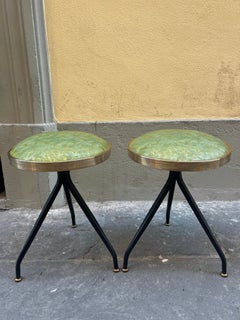 Pair of Mid-Century Italian Design Green Eco-Leather Stools 1950