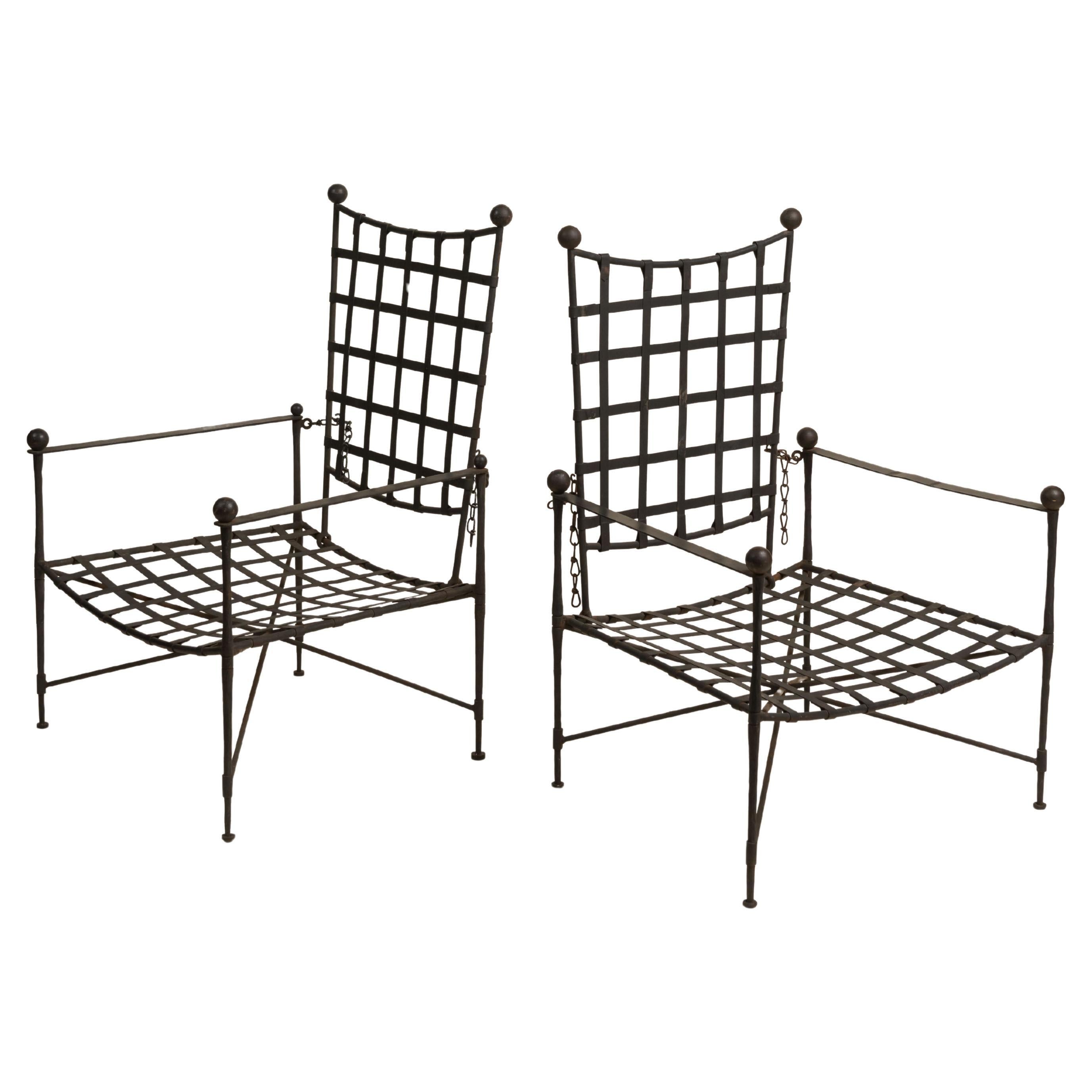 Coppia di sedie da terrazza in ferro battuto di design italiano di metà secolo, USA in vendita
