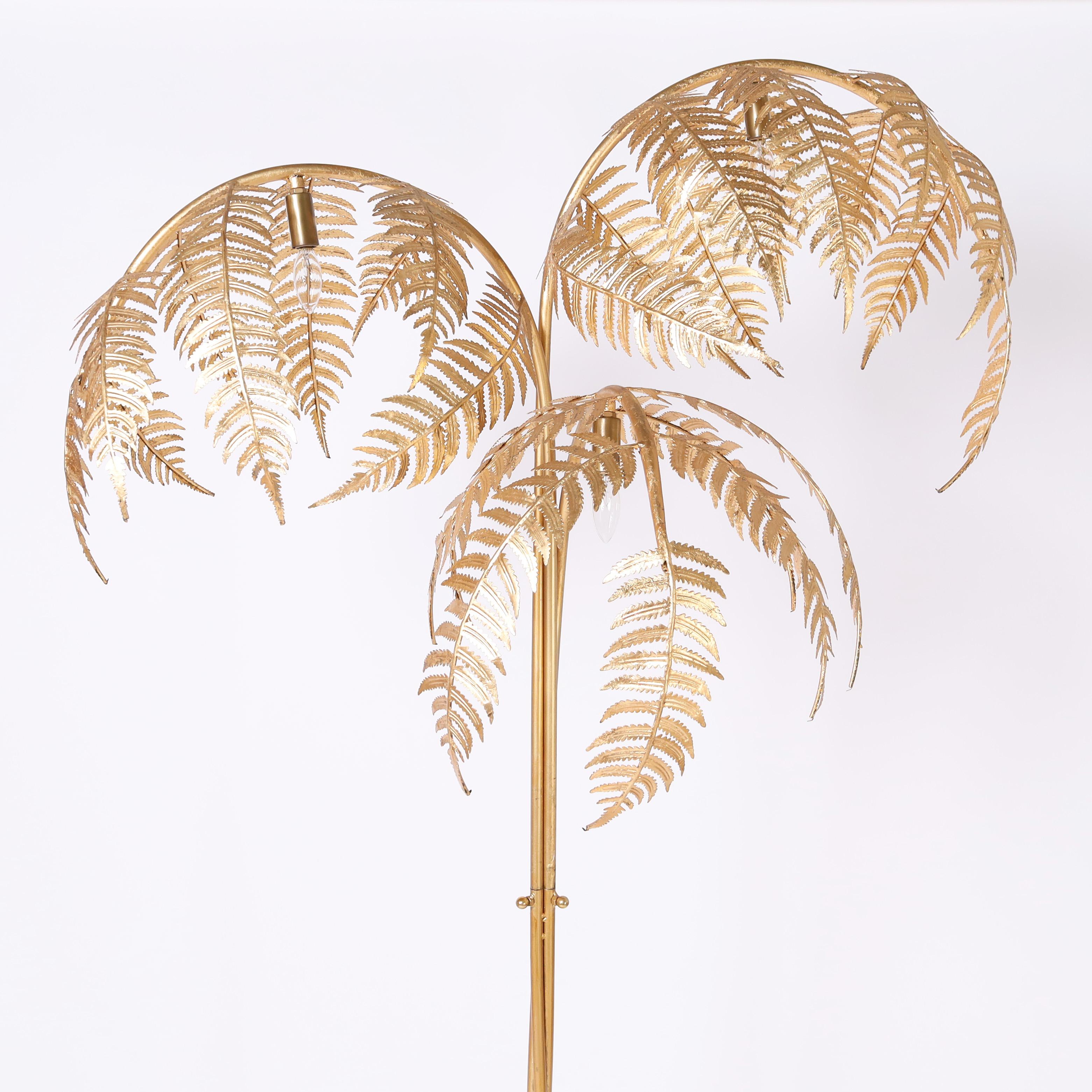 Mid-Century Modern Pair of Mid Century Italian Gilt Metal Palm Tree Floor Lamps