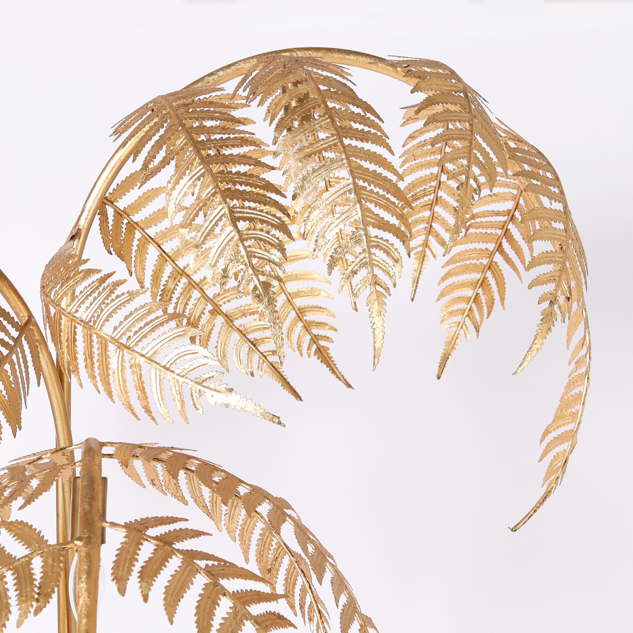 20th Century Pair of Mid Century Italian Gilt Metal Palm Tree Floor Lamps