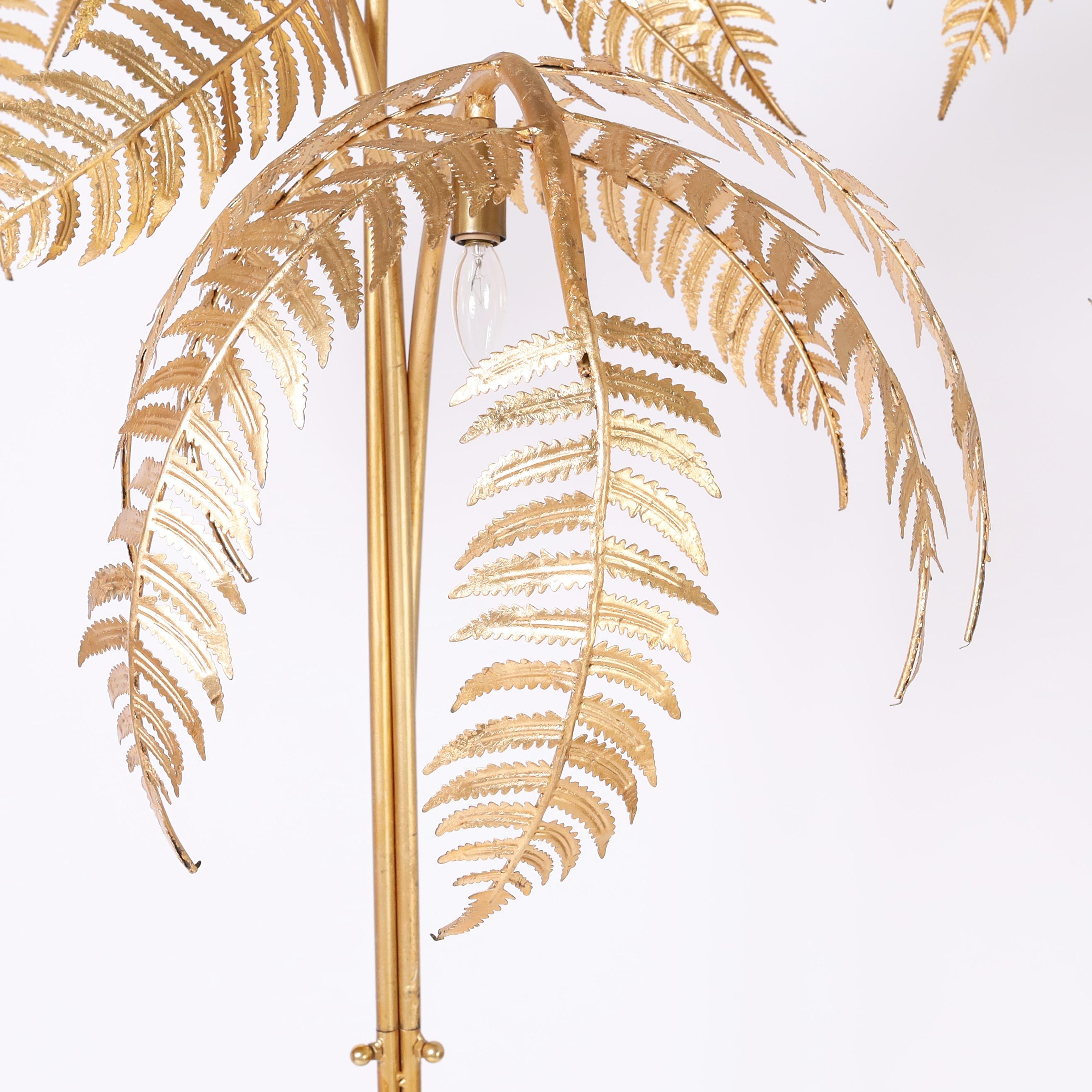 Pair of Mid Century Italian Gilt Metal Palm Tree Floor Lamps 1