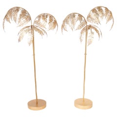 Pair of Mid Century Italian Gilt Metal Palm Tree Floor Lamps