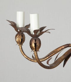 Pair of Mid-Century Italian Gilt Metal Pomegranate Chandeliers