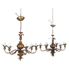 Pair of Mid-Century Italian Gilt Metal Pomegranate Chandeliers