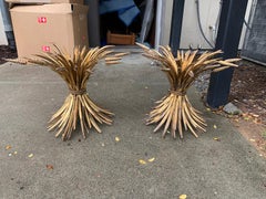 Pair of Mid-20th Century Italian Gilt Metal Sheaf of Wheat Side Table Bases