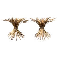 Pair of Mid-20th Century Italian Gilt Metal Sheaf of Wheat Side Table Bases