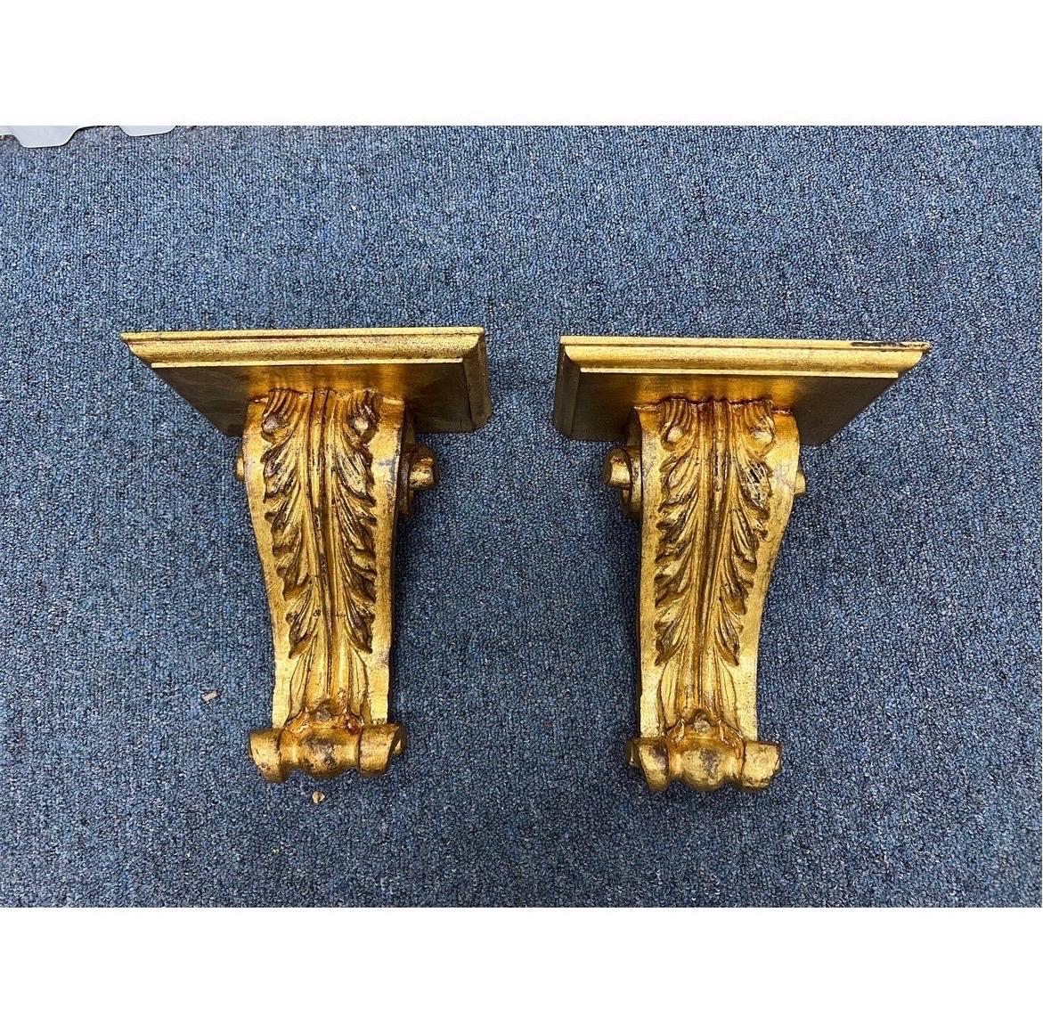 A fine pair of giltwood Italian brackets with acanthus leaf scrolls. Marked to verso 