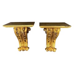 Pair of Mid Century Italian Giltwood Acanthus Leaf Brackets, 8 Sets Available