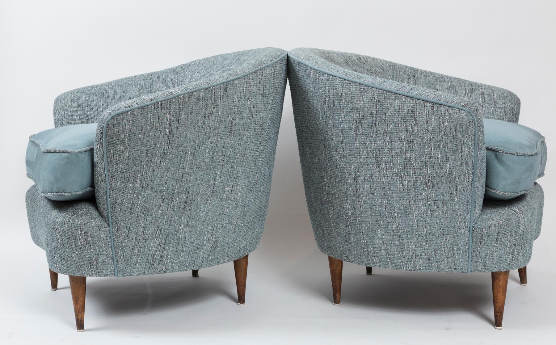 Art Deco Pair of Midcentury Italian Gio Ponti Style Tub Chairs, Attr. Casa E Giardino For Sale