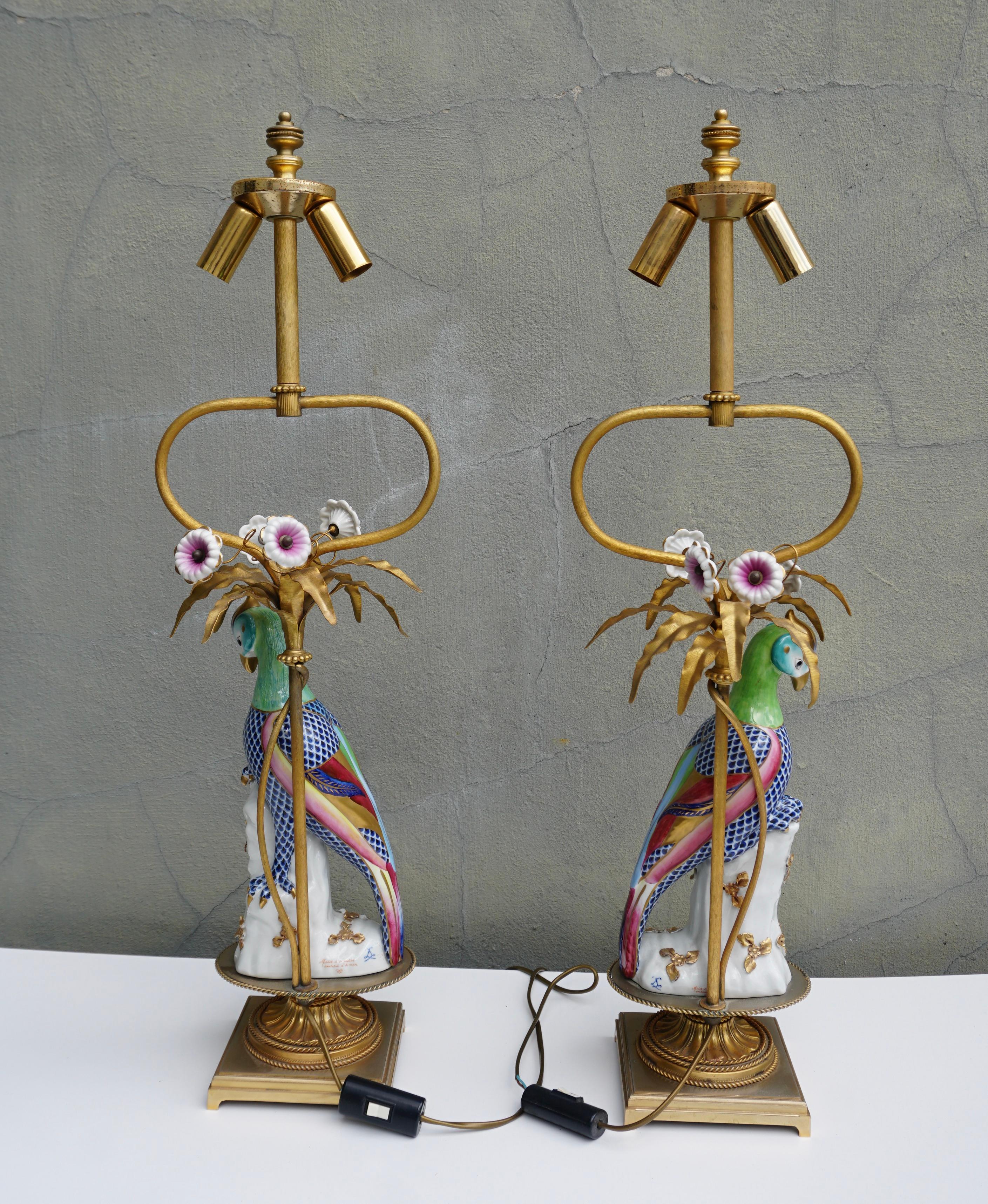Pair of Mid Century Italian Giulia Mangani Porcelain Parrot Bird Table Lamps 4