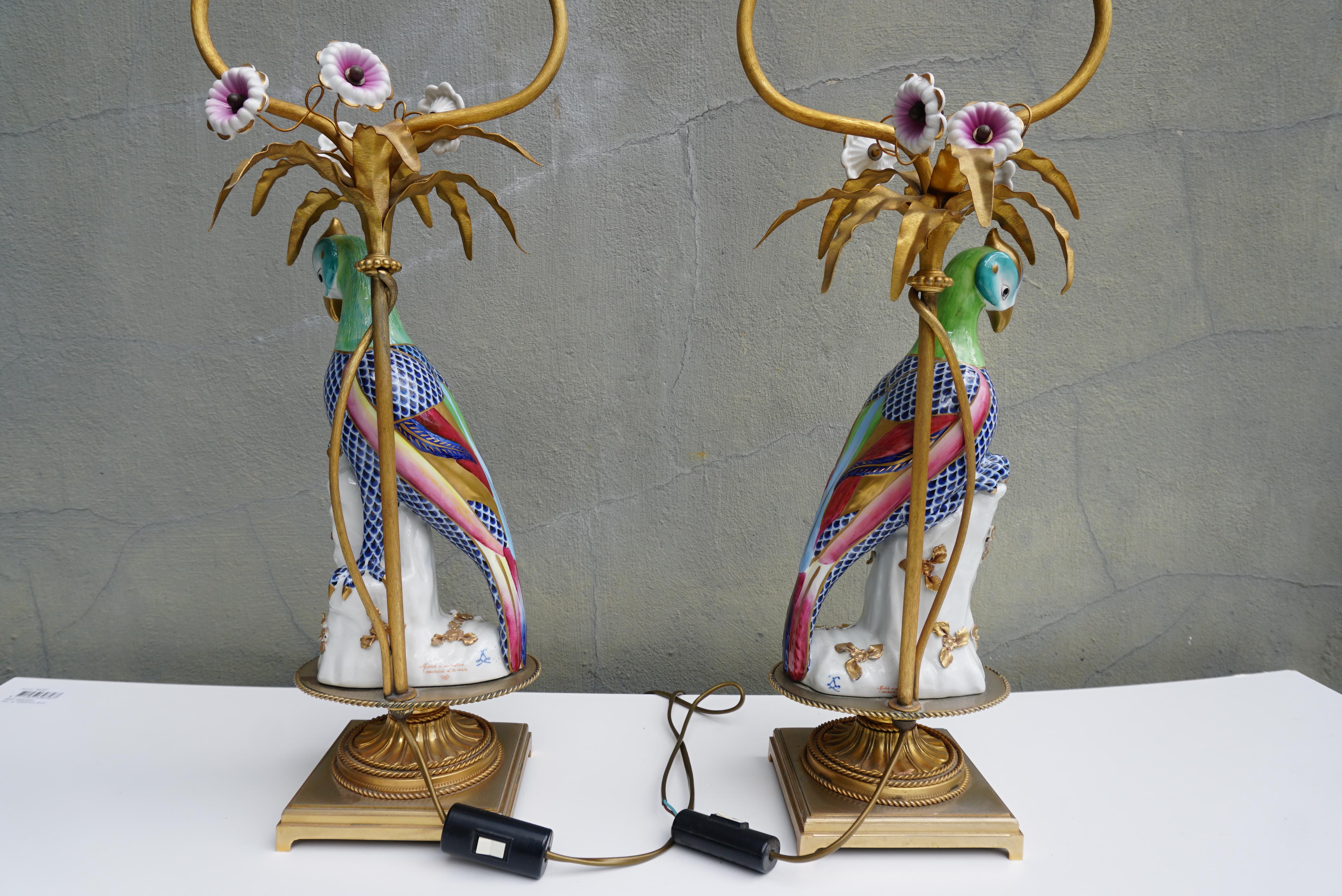 Pair of Mid Century Italian Giulia Mangani Porcelain Parrot Bird Table Lamps 5