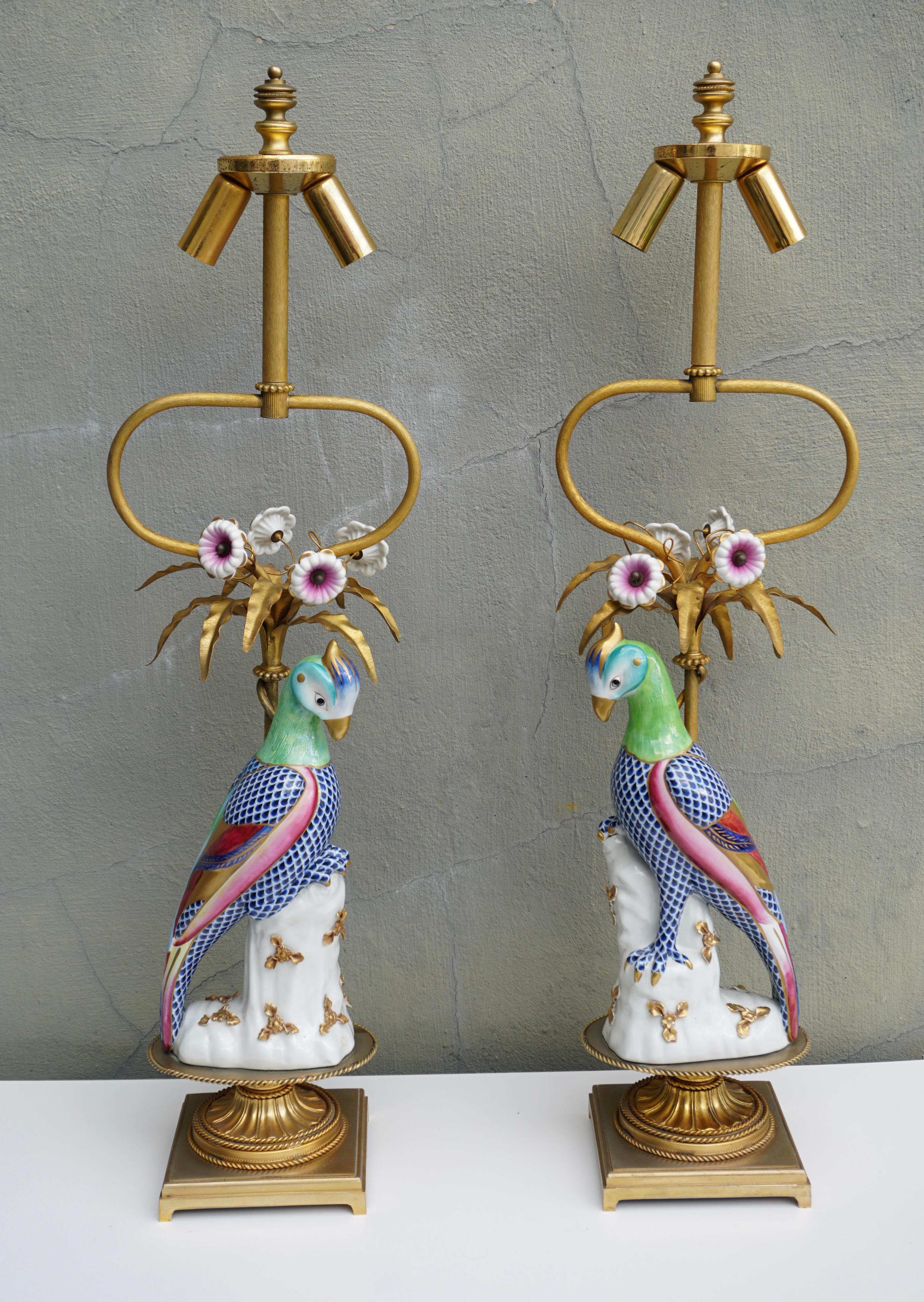 Pair of Mid Century Italian Giulia Mangani Porcelain Parrot Bird Table Lamps 6