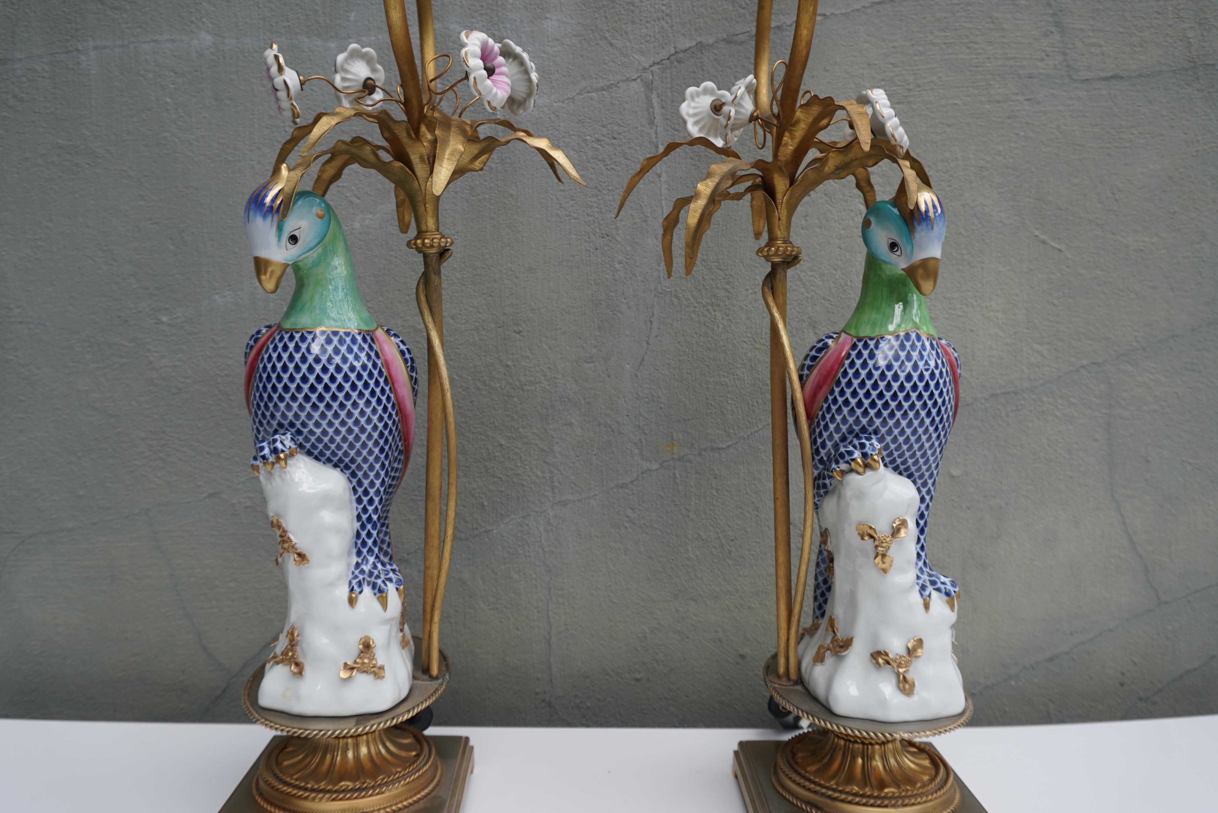 Pair of Mid Century Italian Giulia Mangani Porcelain Parrot Bird Table Lamps 2