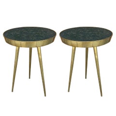 Pair of Mid-Century Italian Glass and Brass Side Tables