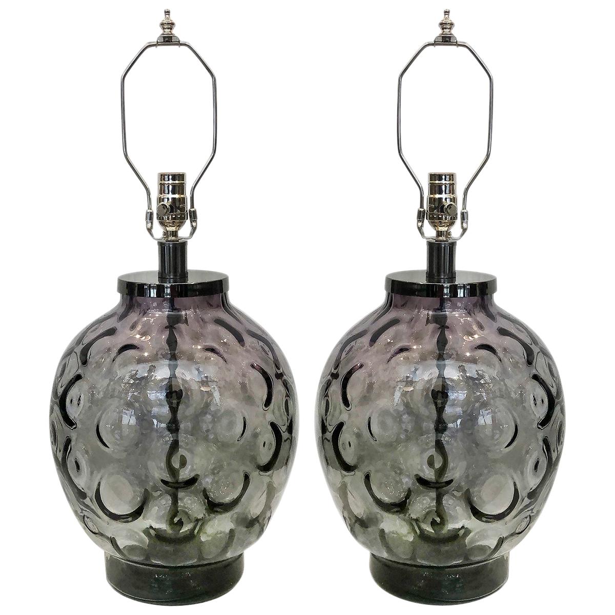 Pair of Midcentury Italian Glass Table Lamps For Sale
