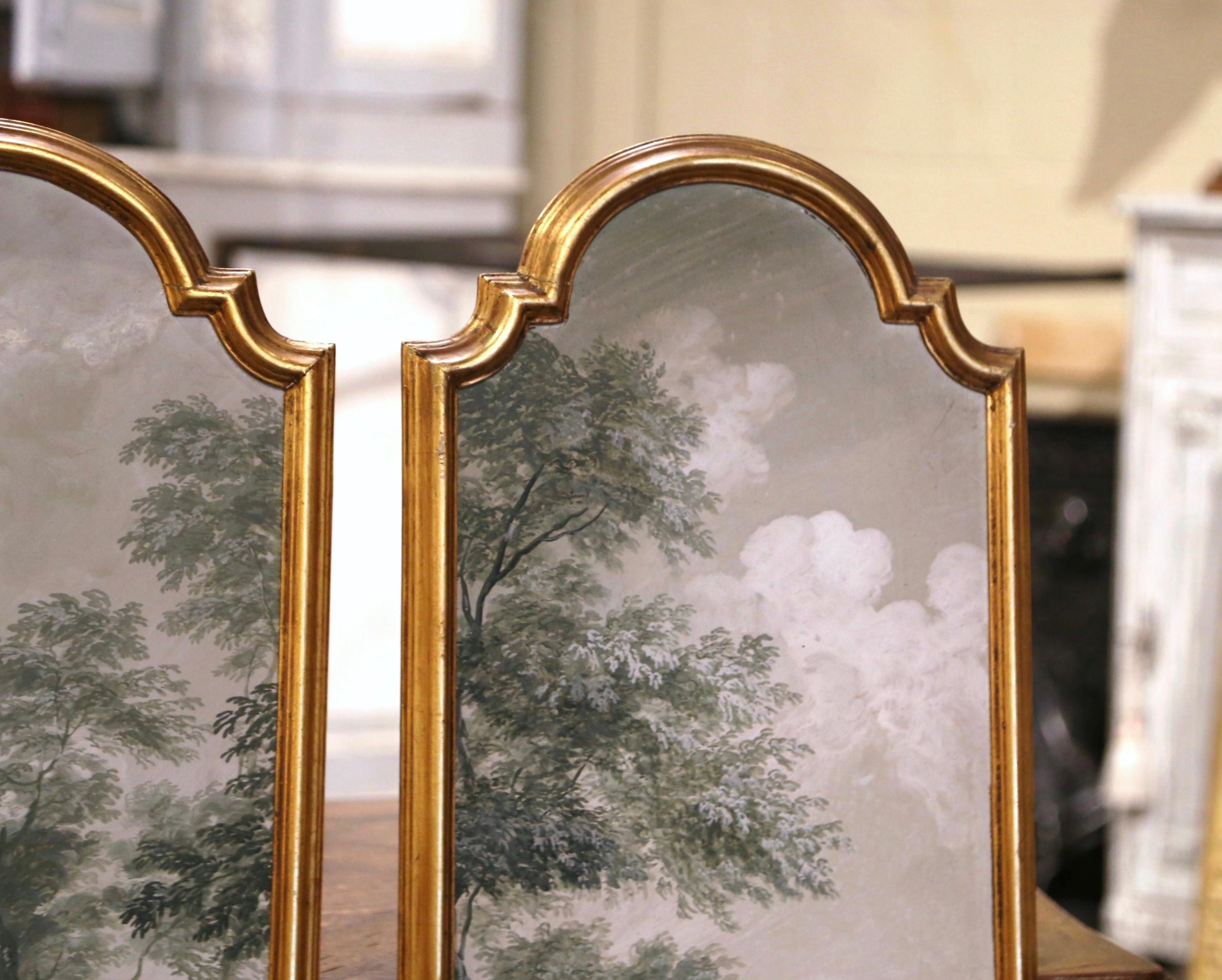 Pair of Midcentury Italian Hand Painted Gilt Framed Wood Panels 2