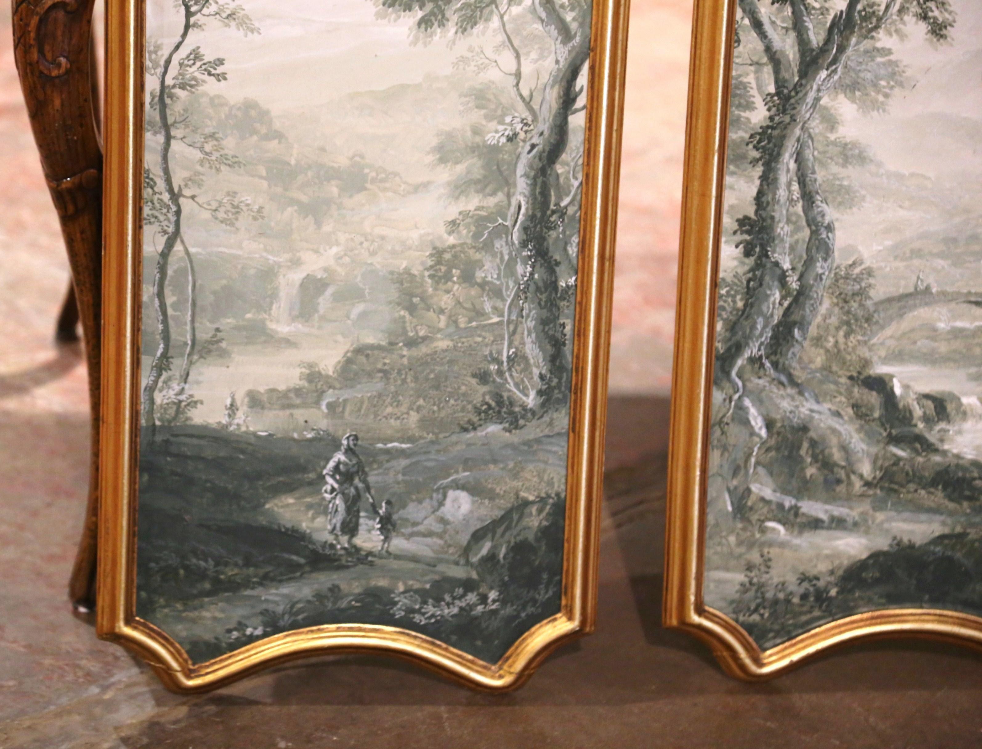 Pair of Midcentury Italian Hand Painted Gilt Framed Wood Panels 3