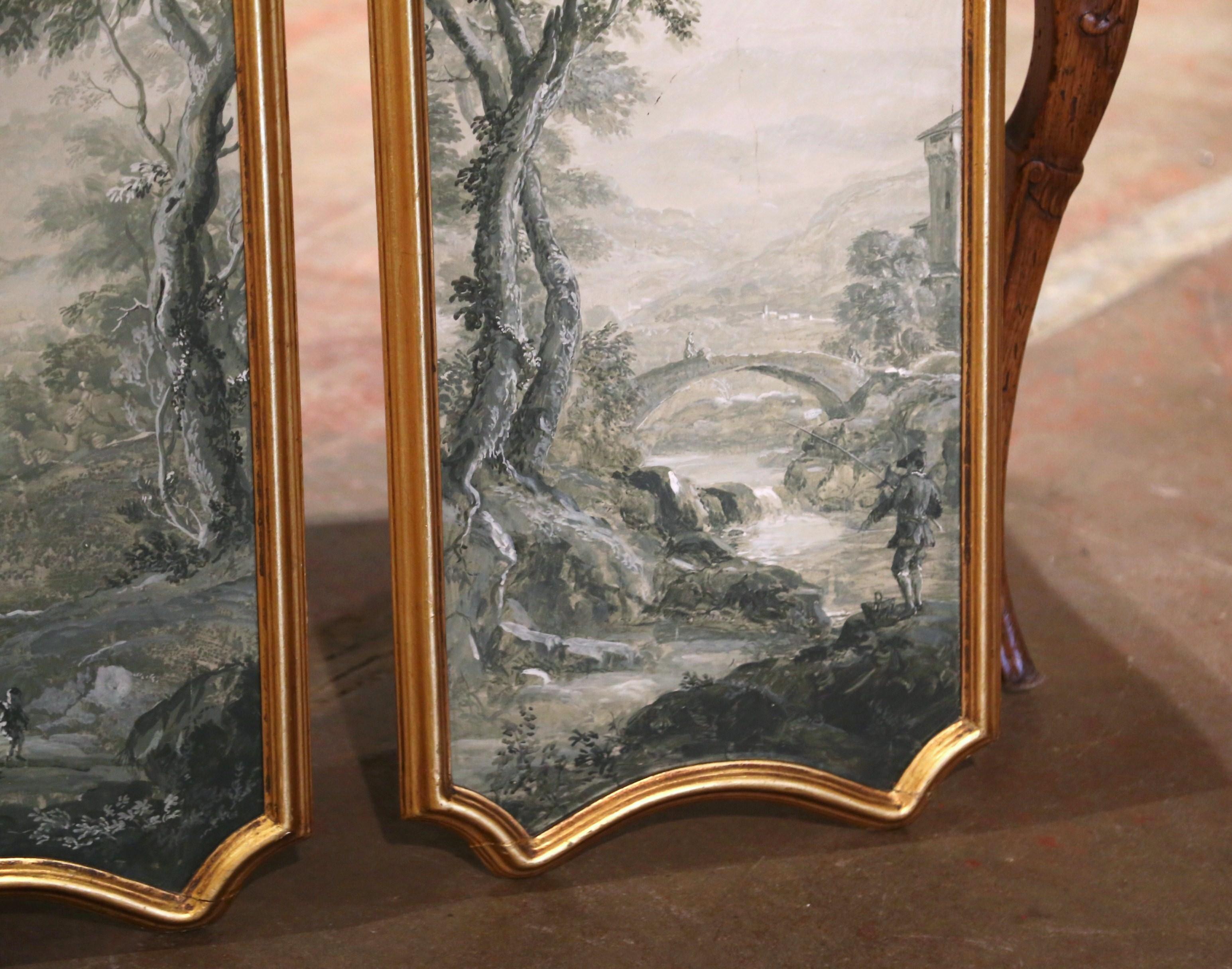 Pair of Midcentury Italian Hand Painted Gilt Framed Wood Panels 4