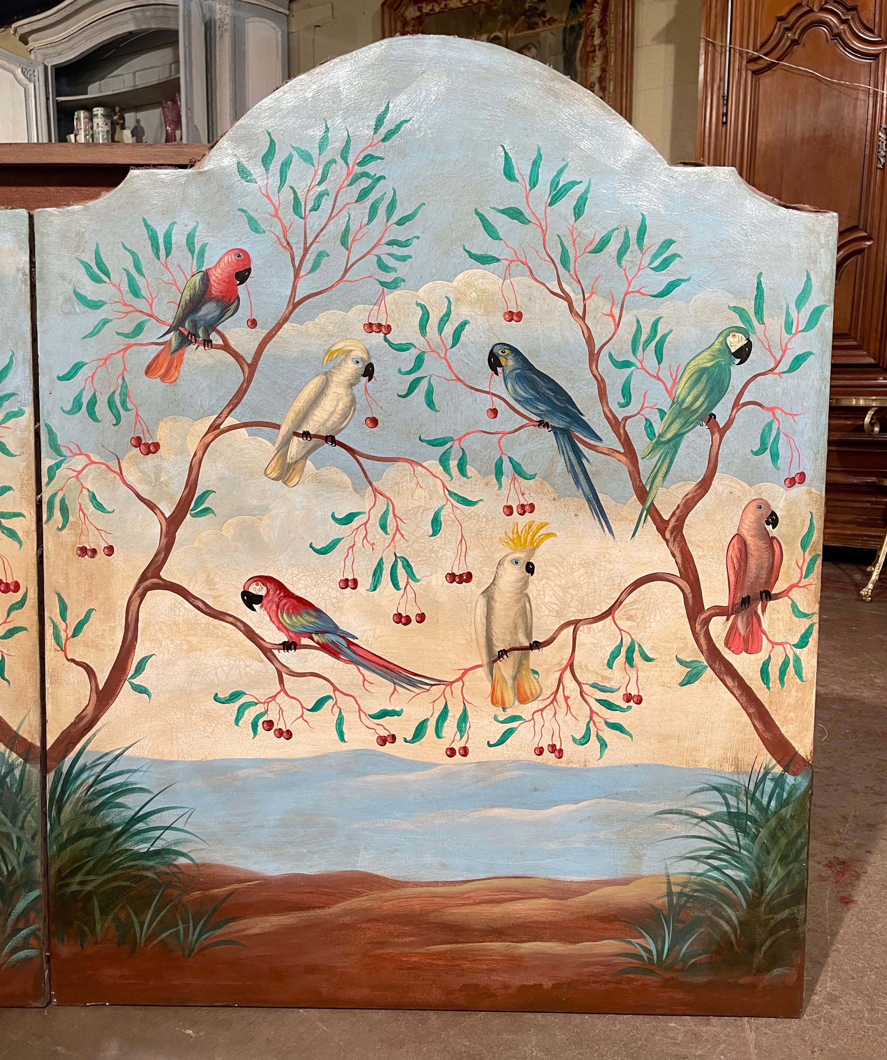 Pair of Mid Century Italian Hand Painted Tropical Bird Panels on Canvas For Sale 2