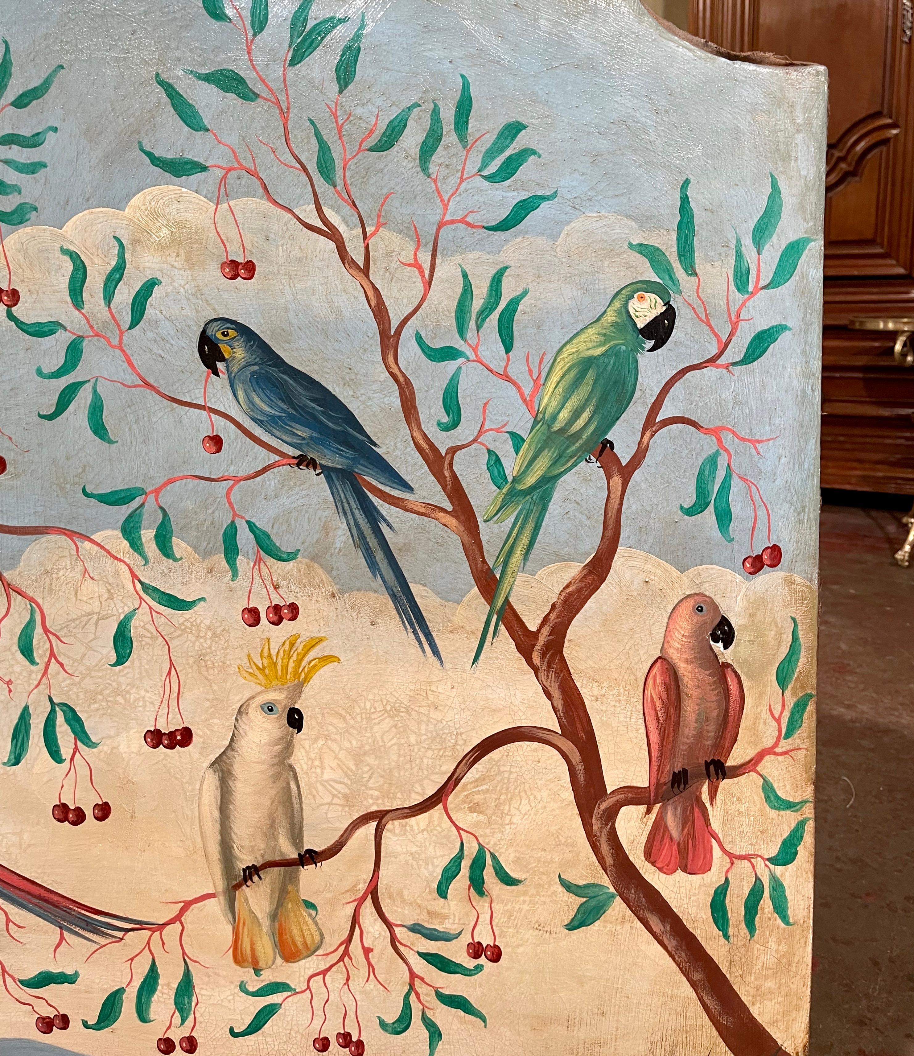 Pair of Mid Century Italian Hand Painted Tropical Bird Panels on Canvas For Sale 4