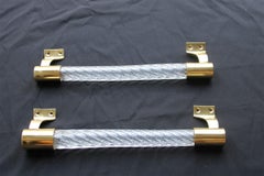 Pair of Mid-Century Italian Handles Brass Glass Murano 1940s Gold Venini Italy