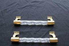 Pair of Mid-Century Italian Handles in Brass and Murano Glass 1940s Gold Venini