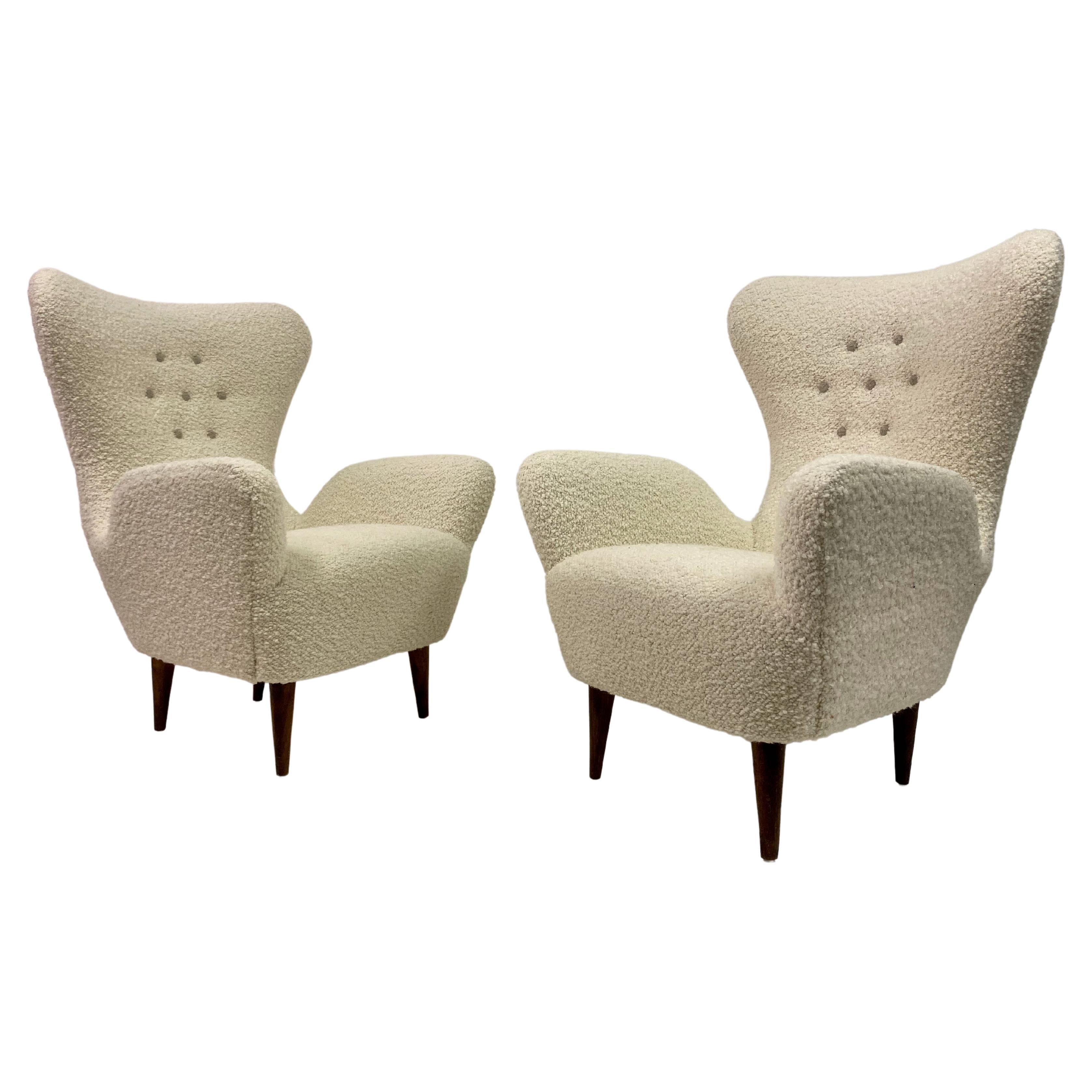 Pair of Mid Century Italian High Back Armchairs in the Style of Paolo Buffa For Sale