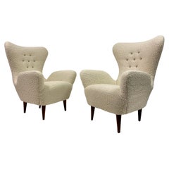 Pair of Mid Century Italian High Back Armchairs in the Style of Paolo Buffa