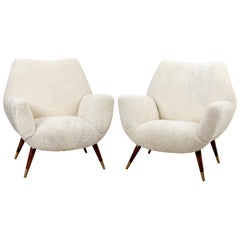 Pair of Midcentury Italian Lamb Shearling Chairs