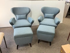 Pair of Mid-Century Italian Lounge Chairs and Ottomans