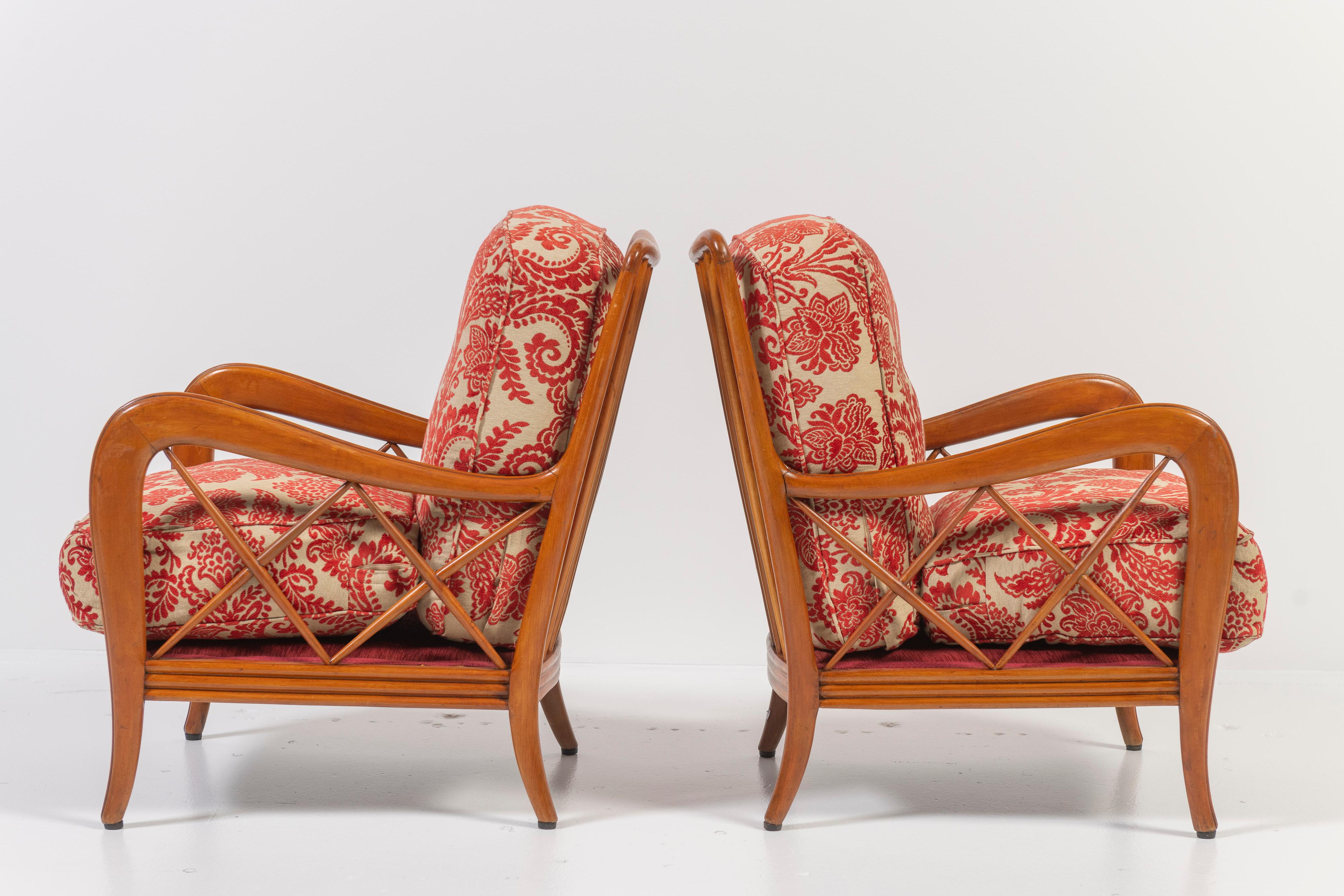 Fabric Pair of Mid-Century Italian Lounge Chairs by Paolo Buffa