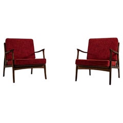 Paire de chaises longues italiennes du milieu du siècle en tapisserie rouge