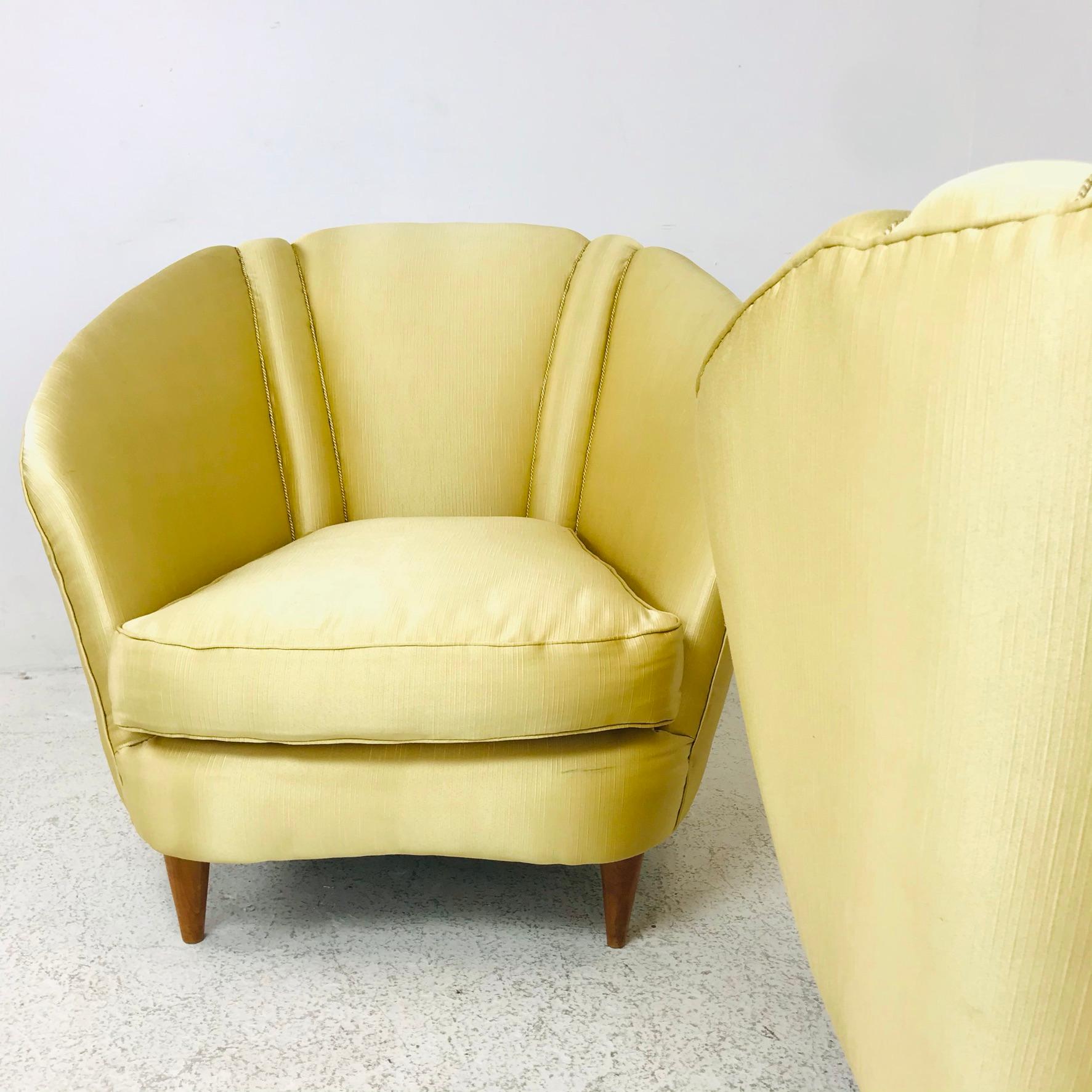 Mid-20th Century Pair of Midcentury Italian Lounge Chairs with Lotus Forms